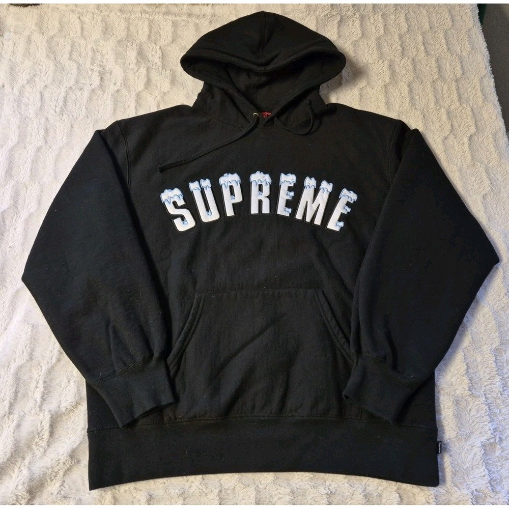 Supreme Icy Arc Black Pullover Hoodie Sweatshirt Men's Large Embroidered Logo